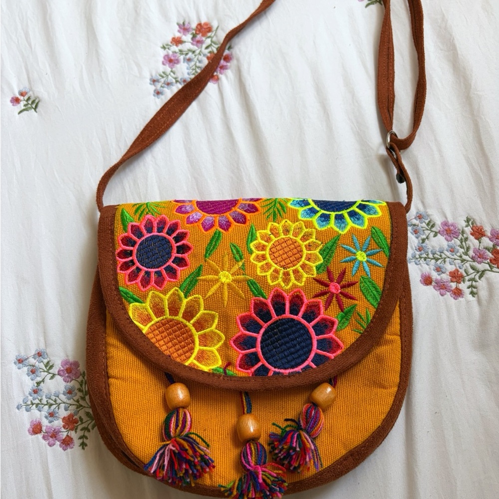 Embroidered Yellow Floral Crossbody Bag